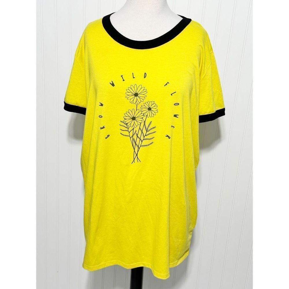 LuLaroe Liv Wildflower Contrast "Grow Wild Flower" Graphic T-Shirt‎ Yellow 2XL